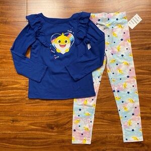 NWT New Nickelodeon Baby Shark Girl Graphic Long Sleeve T-Shirt + Legging Size 5